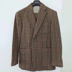 Banana Republic Derby Suit 40S Chest/33S Waist Houndstooth Tweed Suede Elbows
